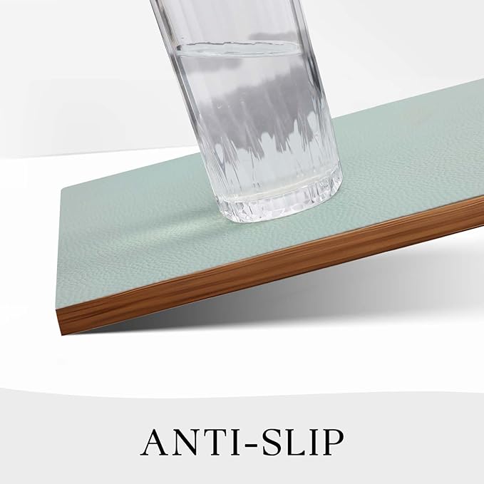 MOSAYT Vinyl Placemats Set of 4, Heat Resistant Place Mats 100% Waterproof Washable & Wipeable Faux Leather Reversible Table Mats for Kitchen Dining Party Outdoor, 12" x 17", Light Grey/Aqua