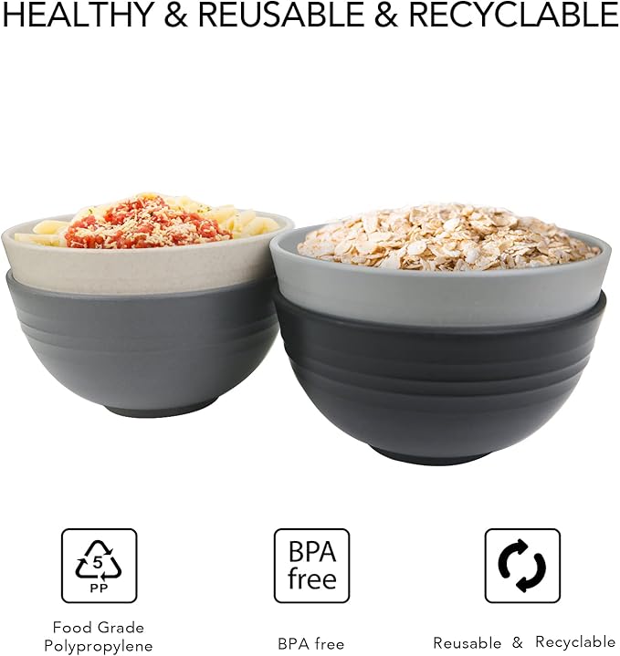greenandlife 24oz/4PCS Lightweight & Unbreakable Wheat Straw Cereal Bowls - Noodle Fruit Soup Bowl Rice Bowls Dishwasher Microwave Safe, Non-toxin, BPA free and Healthy