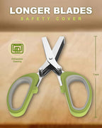 Herb Scissors,Heavy Duty Kitchen Shears for Food,Upgraded Serrated Tip for Garlic Crushing,Salad Chopper Utility Scissors,Herb Cutter with 5 Blades and Cover for Cutting Basil (Green)