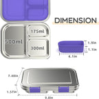 Stainless Steel Kids Leak-Resistant Bento Lunch Box, 3-Compartments with Silicone Container, Dishwasher-Safe, Child-Friendly Design for School, Picnics & Travel,BPA-Free(Purple)