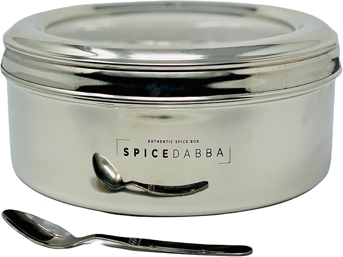 spice dabba Stainless Steel Indian Spice Box, Steel Masala Dabba 12 Spices, Lid Spice Box, Authentic Spices, Masala Box with Individual containers | Size 9 x 9 x 3 IN (Indian Spice Box Only)