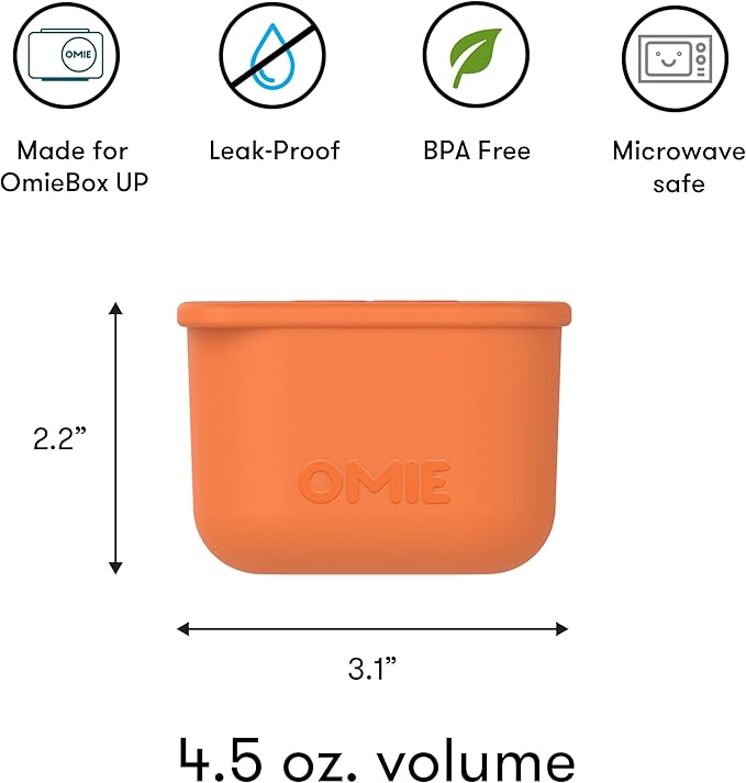 OmieBox UP (2 pack) Leakproof Dips Containers To Go, Salad Dressing Container, Condiment Container with Lids - Food Safe Silicone - 4.5 ounces (Blue/Orange)