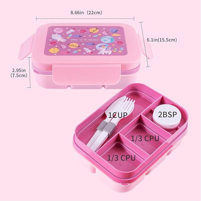 Leak-Proof, 8-Compartment Bento-Style Kids Lunch Box - Ideal Portion Sizes for Ages 6+, Durale, Drop-Proof, Dishwasher Safe, & Made with BPA-Free Materials (pink)