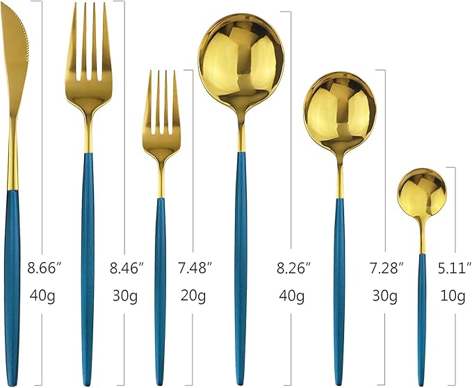 36-Pieces Silverware Mirror Polished Dinnerware Gold Flatware With Blue Handle, 18/0 Stainless Steel Cutlery Set For Home Kitchen Party Hotel Restaurant Wedding Service for 6