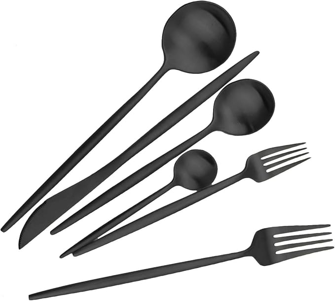 JASHII Luxury Black Flatware, Silverware Sets, 24-pieces Elegant Cute 18/10 Stainless Steel Silverware Set for Eating Home Kitchen Hotel Restaurant, Service Sets for 4 People, Dishwasher Safe
