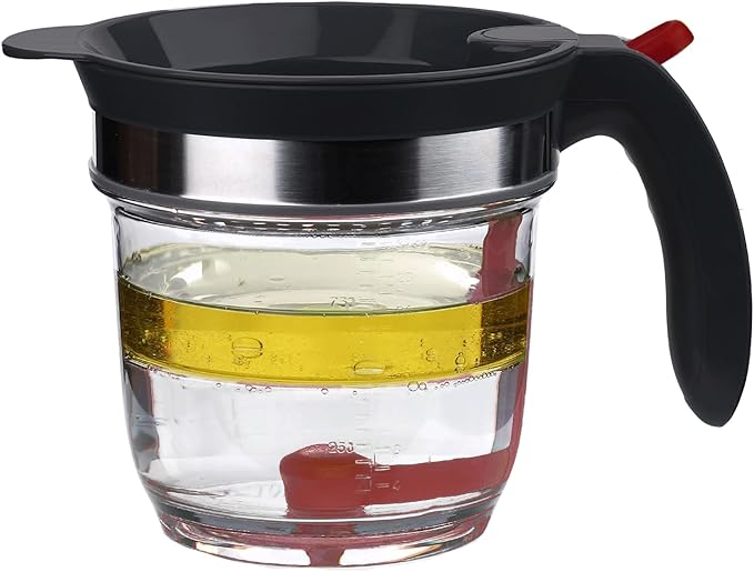 Fat Separator for cooking, 4 Cups Plastic Fat Strainers with Bottom Release, Gravy Grease Separator, Soup Oil Separator Measuring Cup