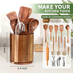 Wooden Utensil Holder, 360°Rotating 7.3'' Large Utensil Holder for Kitchen Counter, Kitchen Utensil Organizer, Utensil Crock, Farmhouse Kitchens Countertop Decor, Acacia Wood