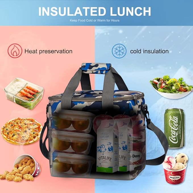 iknoe Large Cooler Bag Collapsible, 15L Insulated Bags, Leakproof Lunch Cooler Tote with Multi-Pockets for Adult, Insulated Lunch Box for Beach, Picnic,Work, Navy Blue 24-Can