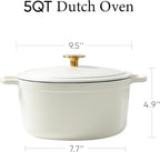 CAROTE 5QT Enameled Cast Iron Dutch Oven Pot with Lid, Heavy-Duty Dutch Oven for Sourdough Bread Baking, Braising, Stews, Roasting, Healthy & Non-Toxic, Dual Handles, All Stovetop Compatible, Oven Safe up to 500° F, White