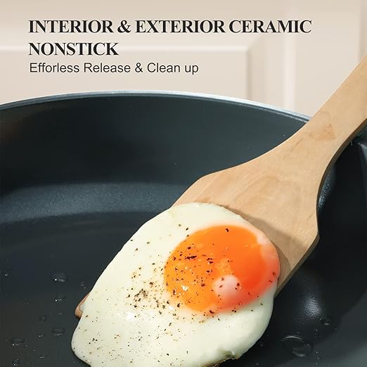 Nonstick Ceramic Frying Pan, Skillet with Stay Cool Handle,Egg & Omelet & Chef's Pan, Induction Compatible & Oven Safe, Dishwasher Safe, PTFE PFAS & PFOA Free (8+10 Inch)