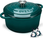 Overmont Enameled Cast Iron Dutch Oven - 5.5QT Pot with Lid Cookbook & Cotton Potholders - Heavy-Duty Cookware for Braising, Stews, Roasting, Bread Baking bottle green