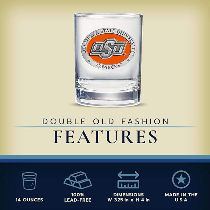 Heritage Pewter Oklahoma State Double Old Fashion | Double Rocks Glass 14 OZ for Liquor | Expertly Crafted Pewter Glass