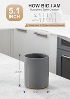 Nucookery Utensil Holder, 6.4" Ceramic Kitchen Utensil Holder for Countertop with Protection Cork Bottom, Vintage Farmhouse Kitchen Decor for Counter (Gray)