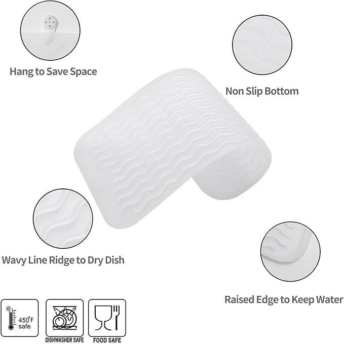 Silicone Dish Drying Mat for Multiple Usage,Easy clean,Eco-friendly,Heat-resistant Silicone Mat for Kitchen Counter or Sink,Refrigerator or Drawer Liner Translucent S 12 inches x 6 inches