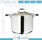 Stock Pot, Large Stainless Steel 12.5 Quart StockPot, Large Cooking Pot, Clear Glass Lid and Measurement Markings, Steam Hole, Induction, Gas, Electric Compatible Big Boiling Pot