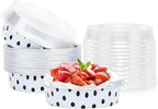Beasea Mini Tart Pans with Lids 20 Pack, 4” 8oz Disposable Aluminum Baking Foil Tins Round Small White Black Dot Container for Individual Cupcake Dessert Muffin Ramekin Cheesecake Quiche Oven Dishes