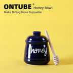 ONTUBE Honey Jar with Dipper and Lid, Ceramic Honey Pot 12oz (Navy)