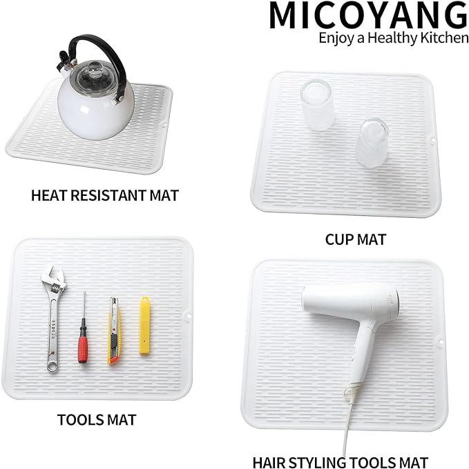 Silicone Dish Drying Mat for Multiple Usage,Easy clean,Eco-friendly,Heat-resistant Silicone Mat for Kitchen Counter or Sink,Refrigerator or Drawer Liner White 2XL 24 inches x 18 inches