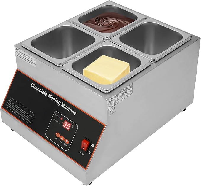 500W Electric Melting Pot for Chocolate w/Digital Display Control,Commercial Chocolate Warmer Melting Pot Chocolate Melter Pot Machine for Home or Bakery Use 4 Tanks for 26.46lb of Tempered Chocolate