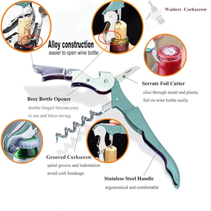 Professional Waiter Corkscrew Wine Openers Set, Heavy Duty Stainless Steel Hinges Wine Key for Restaurant Waiters, Sommelier, Bartenders