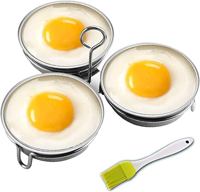 Stainless Steel Egg Poacher, Perfect Poached Egg Maker, Round Egg Cooker Rings For Breakfast Cooking Tool 3 Poached Egg Cups