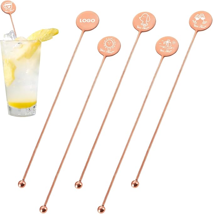 6.89inch Custom Drink Stirrers, Metal Stir Sticks 3 Count Personalized Beverage Stirrers, Stainless Steel Swizzle Sticks for Wedding Cocktail (Rose gold)