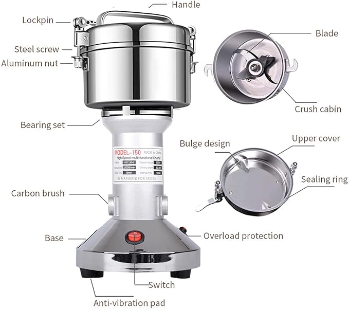 Grain Mill 150g High Speed Food Electric Stainless Steel Grinder Mill Seeds Flour Nut Pill Wheat Corn Herbs Spices & Seasonings Grinder Dry Grain Powder Machine