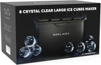 Berlinzo Premium Clear Ice Ball Maker Mold - 8 Large 2.4" Crystal Clear Ice Balls for Whiskey, Cocktails & Bourbon - Easy-to-Remove Mold for Ice Spheres - XL Storage Bag Included (Non-Electric)