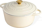 Nuovva Enamelled Cast Iron Dutch Oven Pot with Lid – 6.4 Quart Non Stick Casserole Pot – Heavy Duty & Oven Safe up to 500° F for Bread Baking, Braising, Stews, Roasting – 28cm Cream