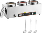 VEVOR Electric Soup Warmer, Three 6.34QT Stainless Steel Round Pot with 86~185°F Adjustable Temp, 1500W Commercial Bain Marie with Anti-Dry Burn and Reset Button, Soup Station for Restaurant, Buffet