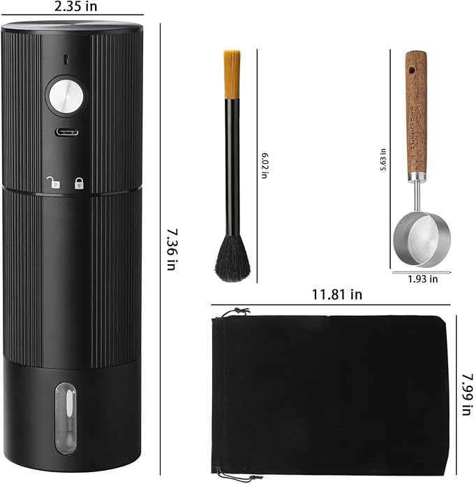 Portable Coffee Grinder Electric Burr Coffee Grinder with 45 Adjustable Settings, Rechargeable Coffee Grinders for Espresso, Travel, Camping and Office (Black)