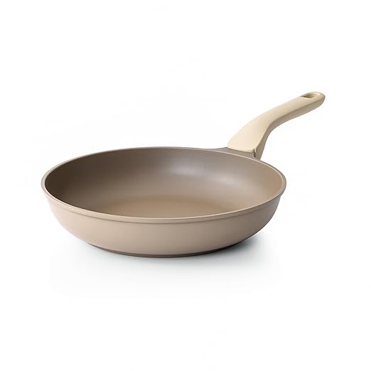 Nonstick Frying Pan, 8/10/12 Inch Skillet with Stay Cool Handle, Stain/Scratch/Crack Proof, Induction Compatible & Oven Safe, Dishwasher Safe, PTFE & PFOA Free(10-Inch, Natural Linen)