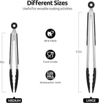 600ºF Heat Resistant Kitchen Tongs: U-Taste 9+12 inch Silicone Cooking Tong Set with Firm Sealed Non Stick Rubber Tips and Silicon Coated 18/8 Stainless Steel Handle for Serving Grilling Salad (Black)