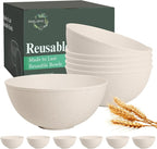 Unbreakable Wheat Straw Kitchen Cereal Bowl 40 OZ, Microwave & Dishwasher Safe Bowls, Alternative Plastic Bowls for Kitchen, Outdoors, RV, Camping, Patio, Set of 6, Beige