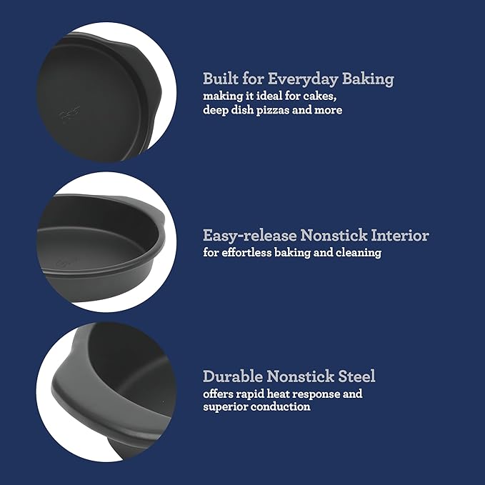 Oster Teston 9" Round Nonstick Carbon Steel Cake/Bake Pan - Matte Black