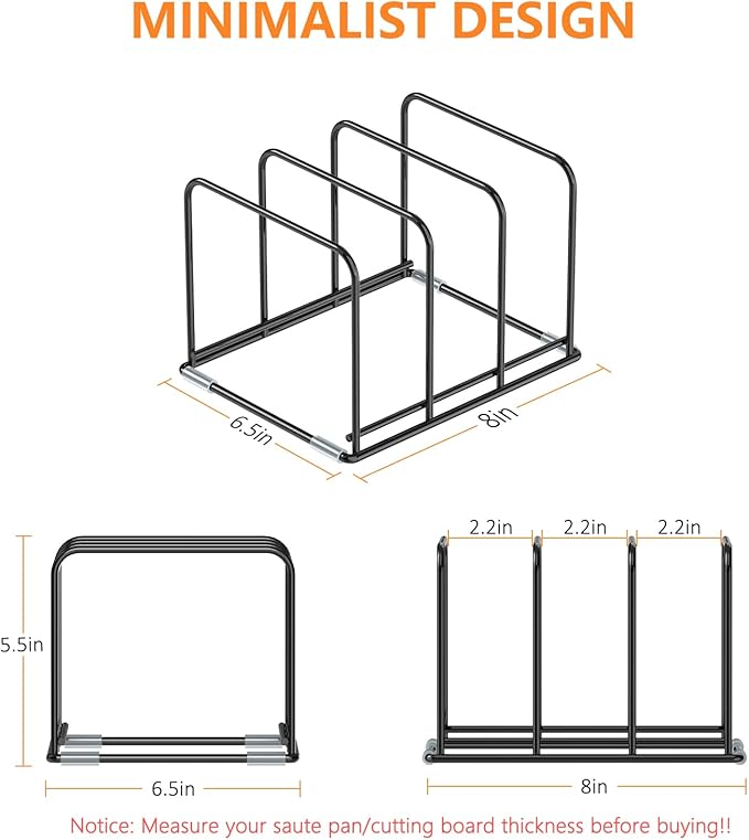 Kitchen Cabinet Organizer, 2PSC Steel Cookware Holder, Divided Holder with 3 Slots for Skillets Baking Tray and Chopping Board Rack - Pan Holder Storage (2.2 Inch Width Slots)