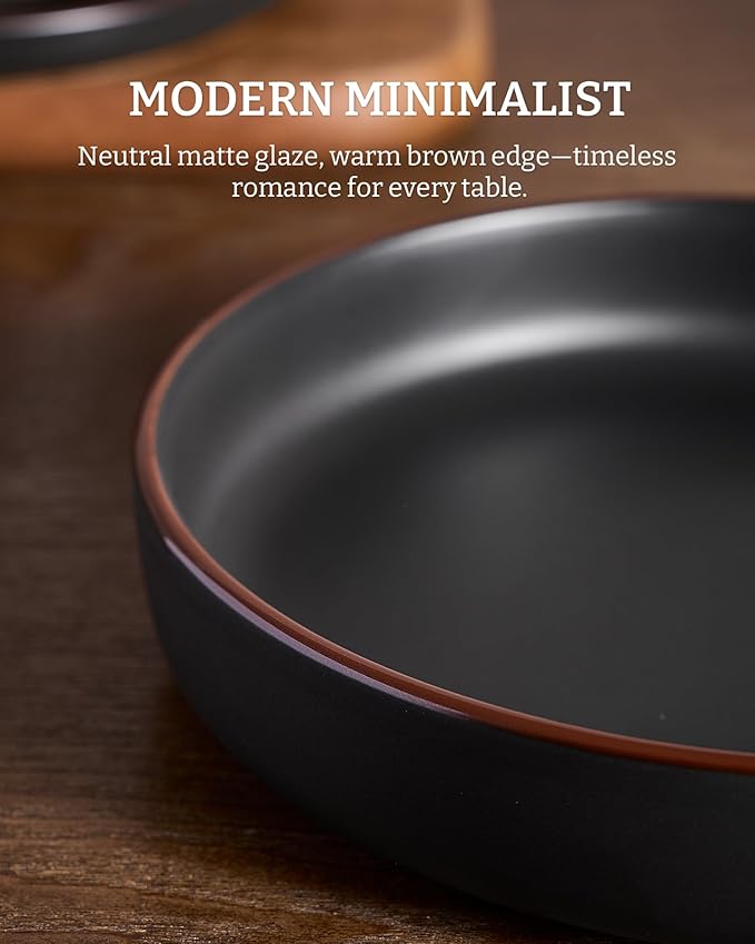 famiware Mercury Pasta Bowls Set of 4, 33 oz Large Salad Bowls, Ceramic Pasta Plates Bowls, Serving Bowls for Kitchen, Microwave & Dishwasher Safe, Black