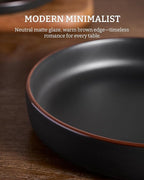 famiware Mercury Pasta Bowls Set of 4, 33 oz Large Salad Bowls, Ceramic Pasta Plates Bowls, Serving Bowls for Kitchen, Microwave & Dishwasher Safe, Black