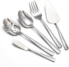 Large Hostess Serving Utensils Set, Stainless Steel Heavy Duty Hammered Serving spoons, Slotted Spoons, Serving Fork, Cake Server, Butter Knife, Dishwasher Safe（Silver）