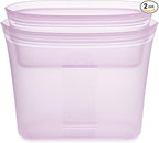 Zip Top Reusable Food Storage Bags | 2 Bag Set [Lavender] | Silicone Meal Prep Container | Microwave, Dishwasher and Freezer Safe | Made in the USA