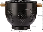 Metal Colander with Wood Handle and Stable Base, Powder Coated Steel Kitchen Strainer Basket for Draining Pasta, Vegetable and fruit (5.5quart,Bright Black)