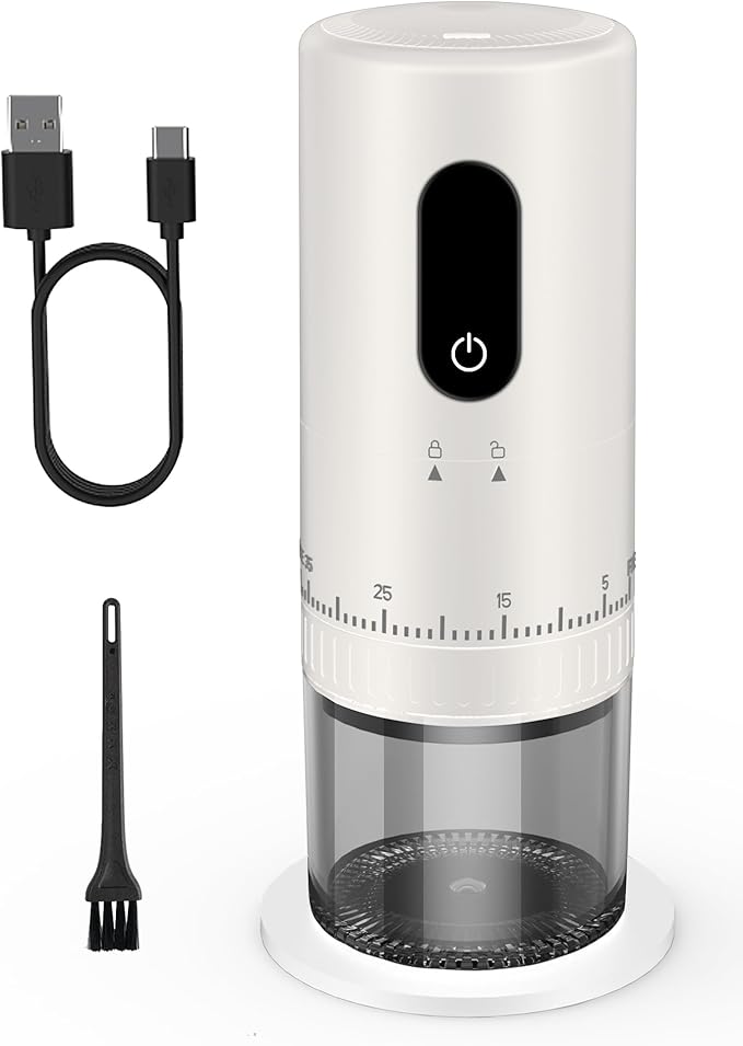 First Grind-While-Charging Rechargeable Coffee Grinder with Upgraded LED Battery Display, 1.7X Faster Grinding with 38 External Adjustable Settings & Ceramic Burrs, Portable for Travel, Camping, etc.