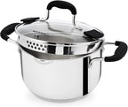 Rorence Stainless Steel Stock Pot with Pour Spout & Silicone Handles & Glass Lid with Strainer - 3.7 Quart
