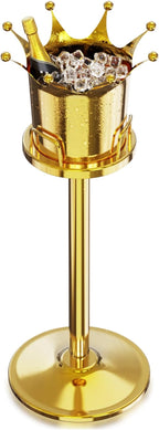Royal Ice Bucket with Stand, Gold Ice Bucket,Stainless Steel Light-Luxury Standing Wine Bucket,Crown Design with 8 Steel Balls for Champagne, Wine,Family Gatherings,High-end Banquets,7L