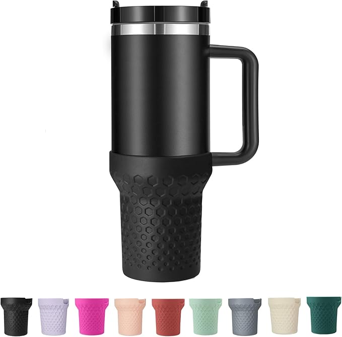 Silicone Boot for Stanley, Cup Bottom Protector Sleeve Accessories for Stanley Quencher H2.0 FlowState Tumbler 40oz / Adventure Quencher Tumbler 40oz (Black)