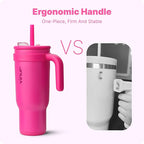 VINUR 40 oz Tumbler with Handle and Straw Lid-Reusable Stainless Steel Insulated Tumbler Cup for Water Coffee, Leakproof Travel Mug with Rubber Base (Rose Red)