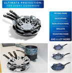 Dual-Use Silicone Pan Protectors for Stacking & Trivets for Hot Dishes | Silicone Trivet Mat | Perfect for Pot and Pan Protectors | 2-Pack Medium (12.5in) Cookware Protectors (M2-WHT/Grey)