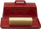 Ceramic Butter Dish With Lid for Countertop, Covered Butter Container, Large Butter Holder With Lid, Butter Tray With Handle Red