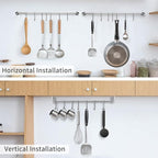 15.6 Inch Wall Mounted Pots and Pans Hanging Rack, 304 Stainless Steel, Rust Resistant, Space Saving, Easy Installation, 7 Sliding Hooks, 1 Pack
