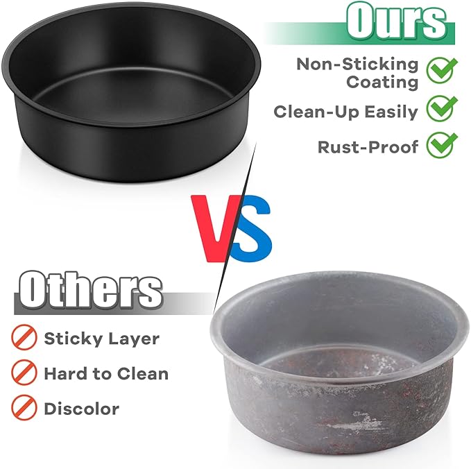 TeamFar 6 Inch Cake Pan, Round Baking Layer Cake Pan Set of 3, with Non-Stick Coating Stainless Steel Core for Birthday, Party, Wedding, Healthy & Heatproof, Release Easily & Easy Clean